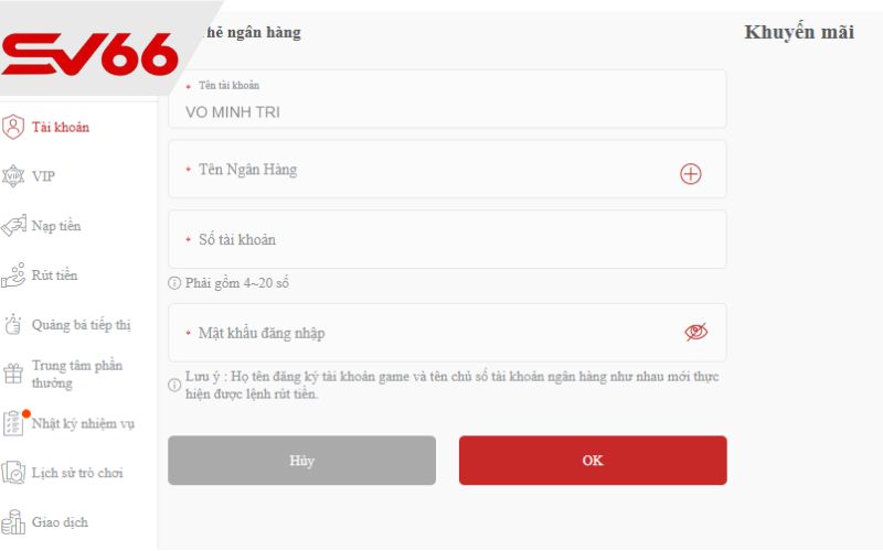Thêm thẻ ngân hàng trước khi nạp tiền
