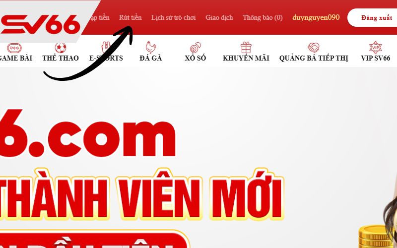 Truy cập vào mục rút tiền của SV66